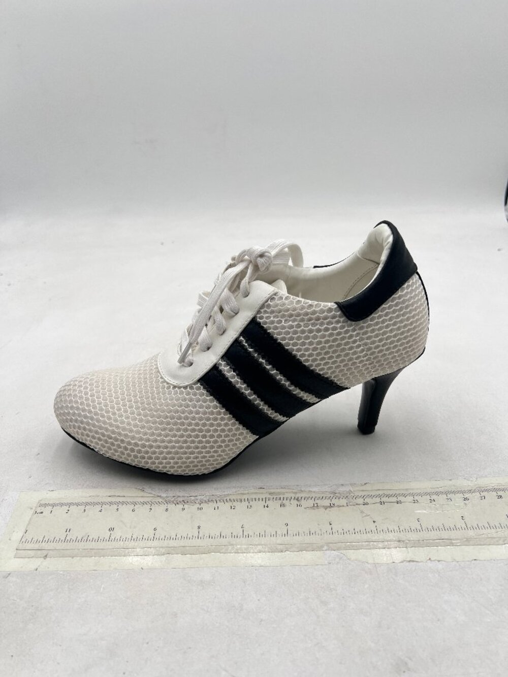 White Women Lace Up Mesh Pumps Round Toe Sneaker Heels Sporty Breathable Shoes